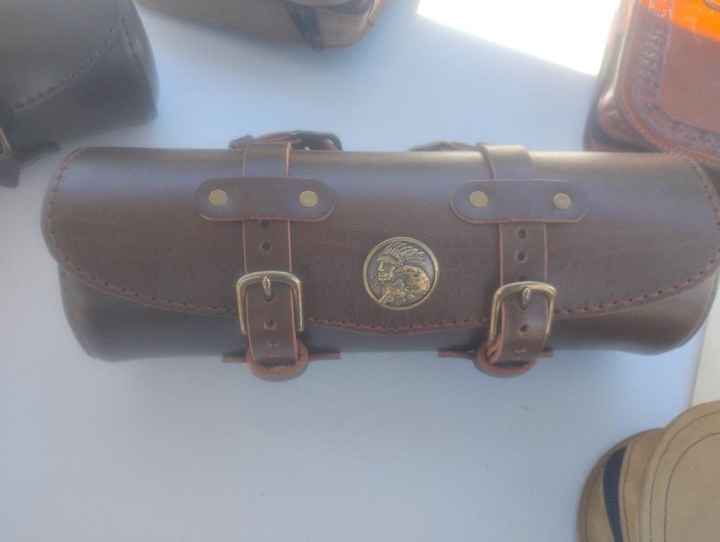 Hand crafted motorcycle fork bag (brown)