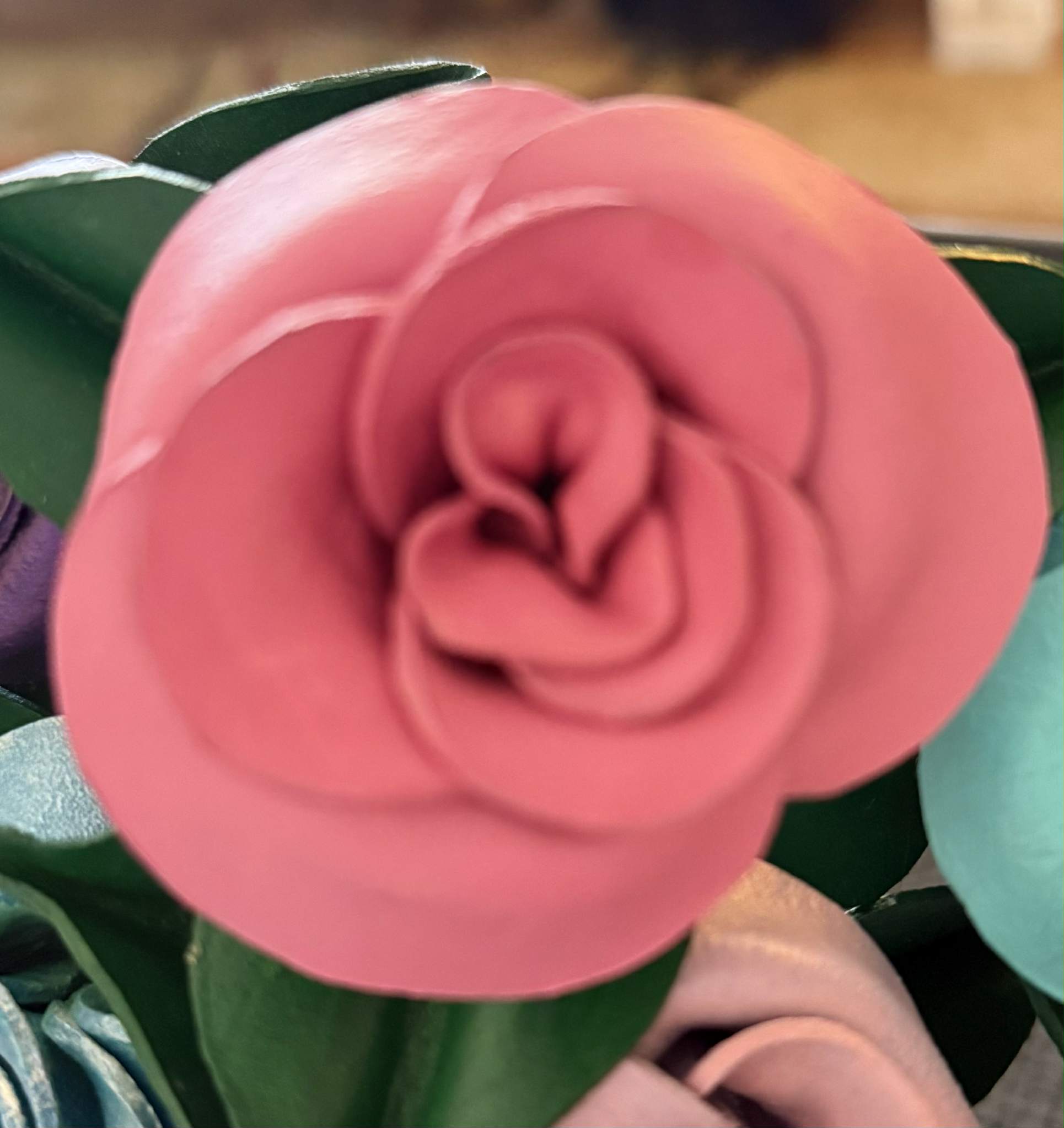 3D Leather Rose (pink) Flower
