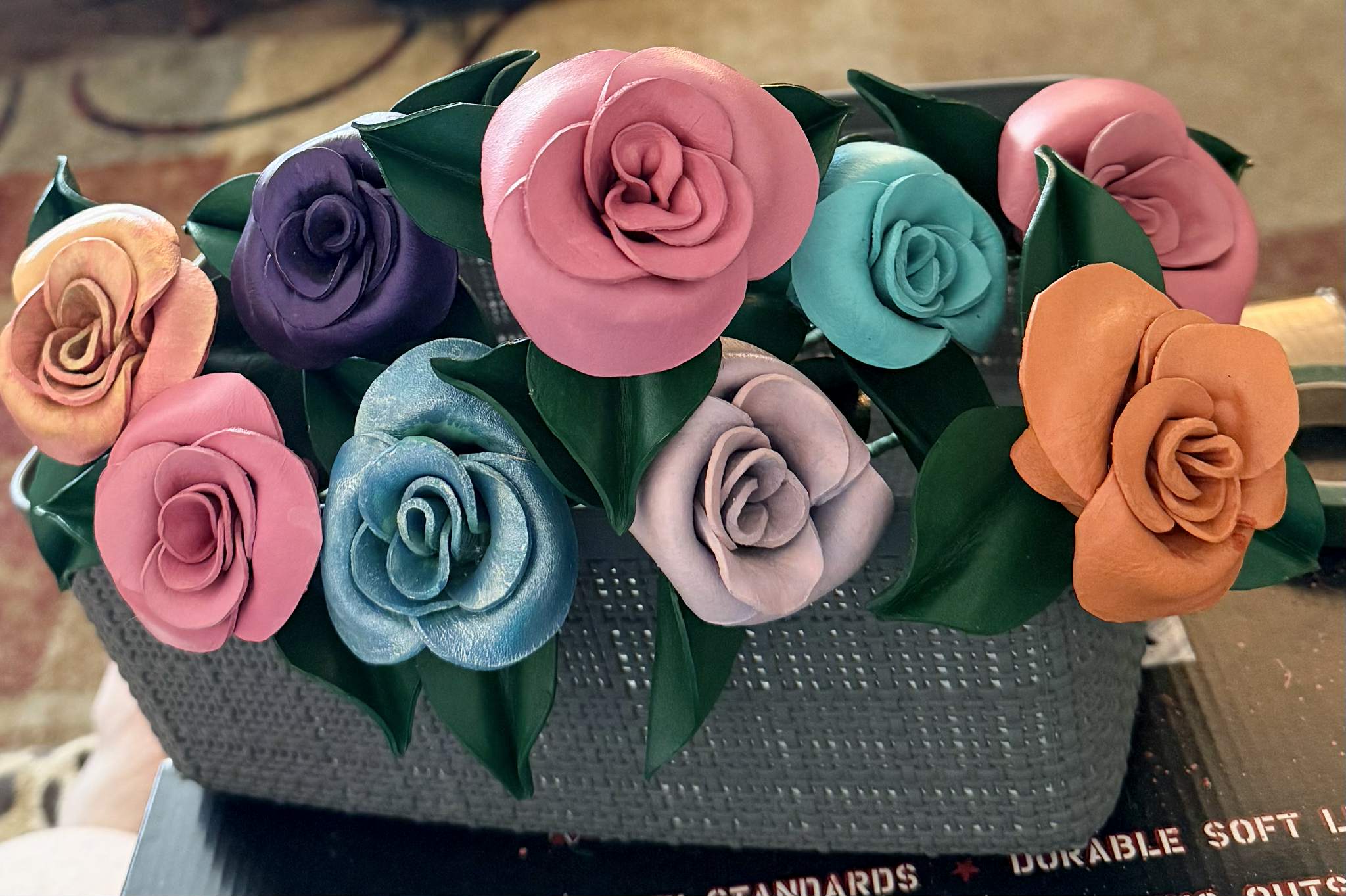 3D Leather Rose (light blue) Flower
