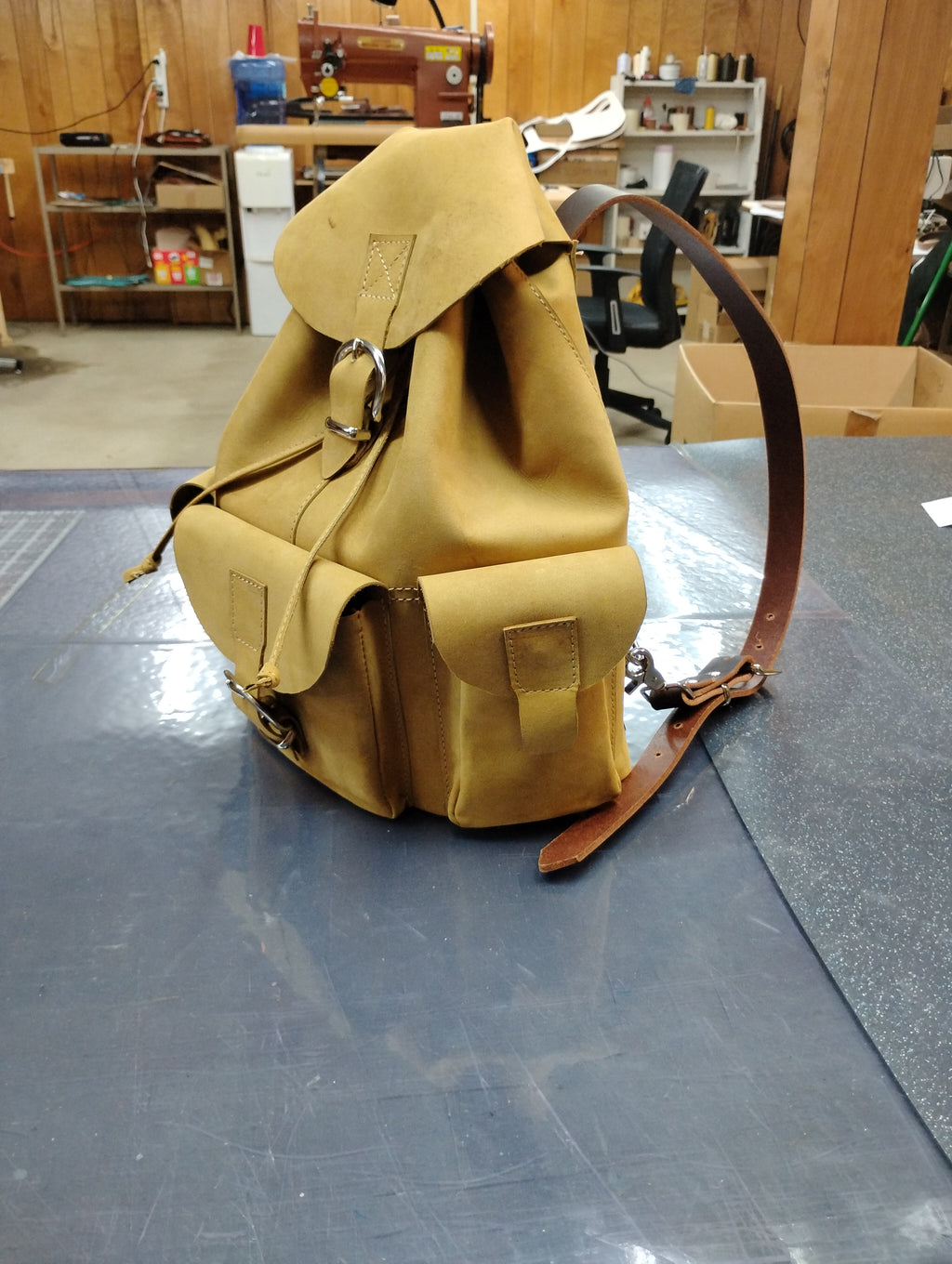 Leather drawstring backpack
