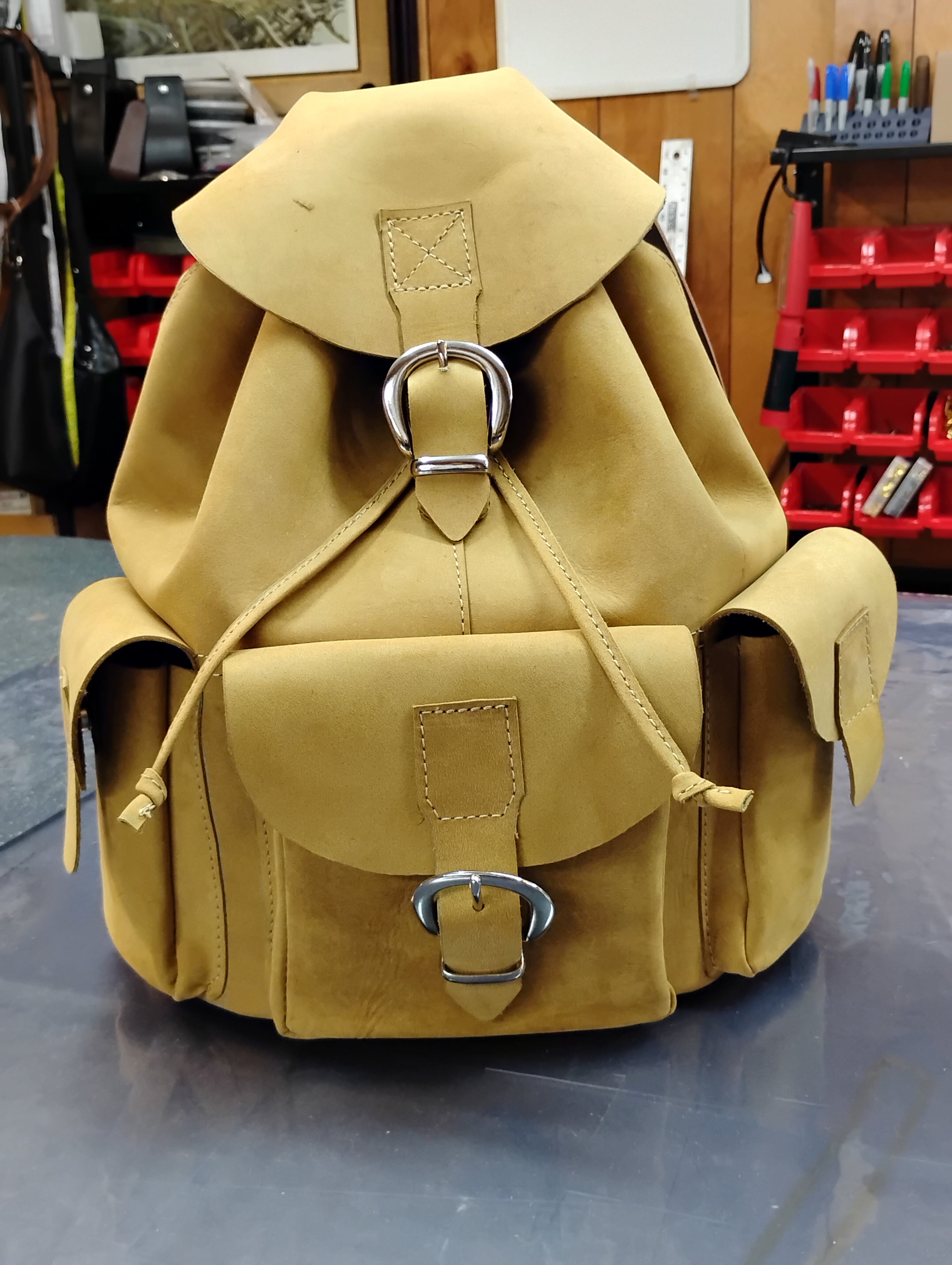 Leather drawstring backpack