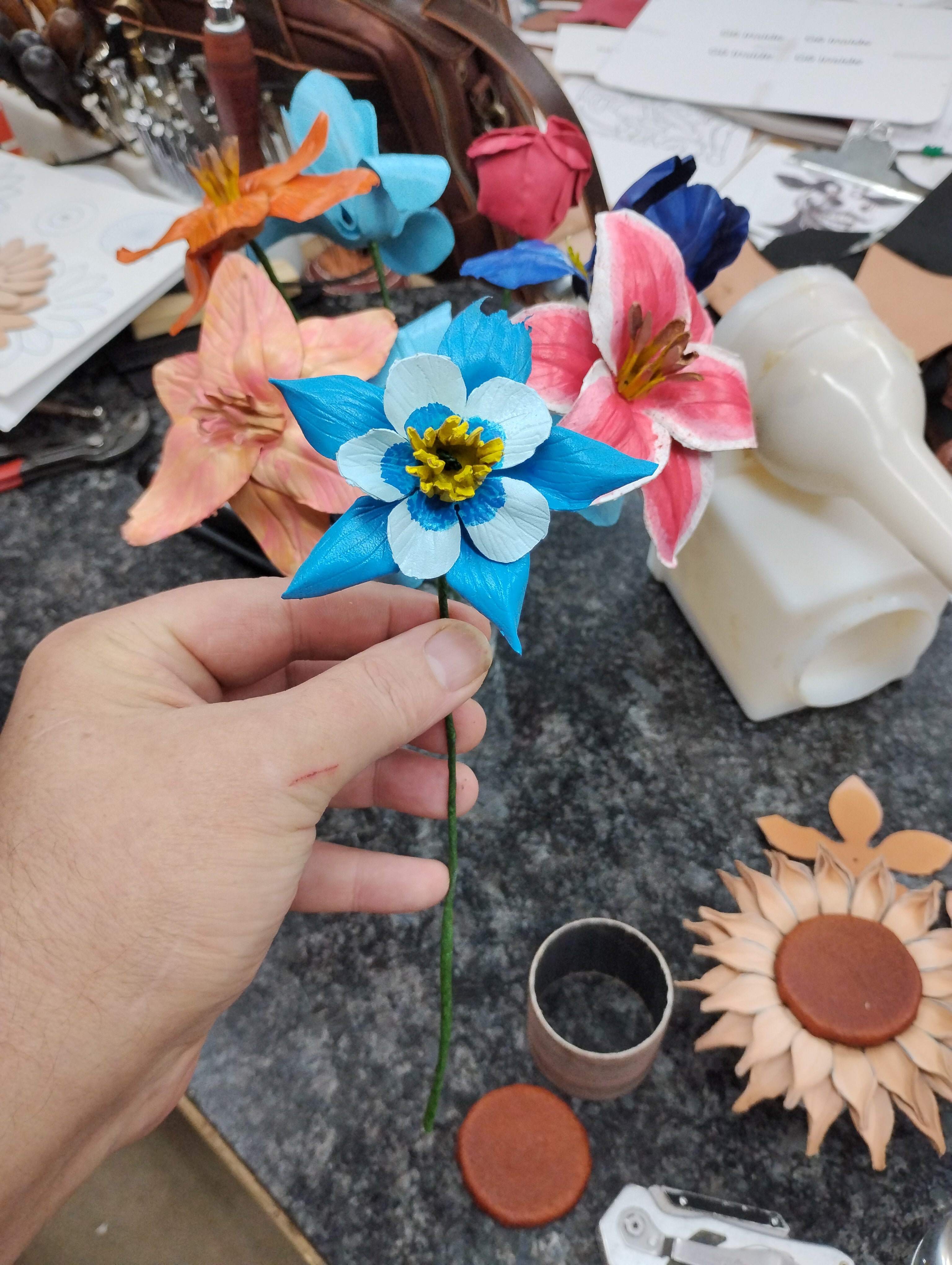 3D Leather Columbine Flower