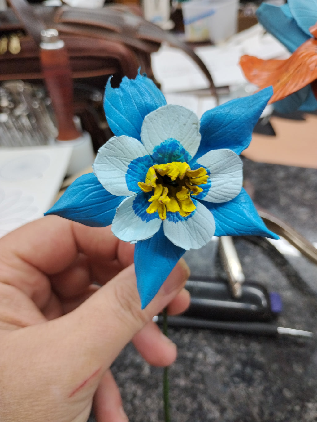 3D Leather Columbine Flower