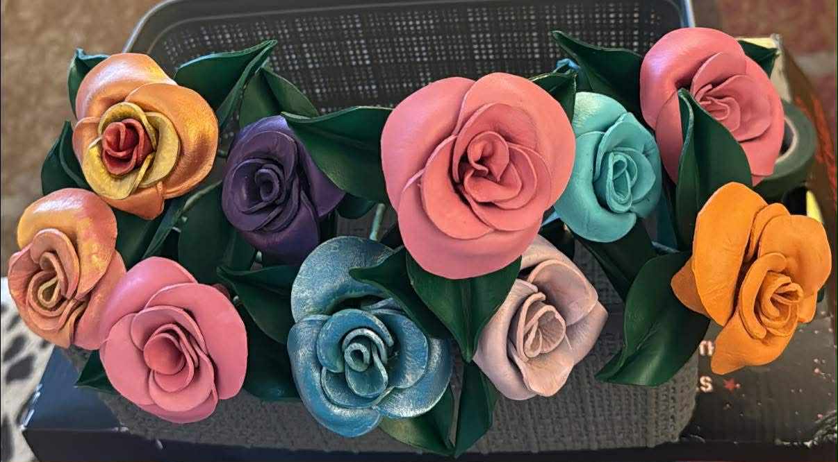 3D Leather Rose (pink) Flower